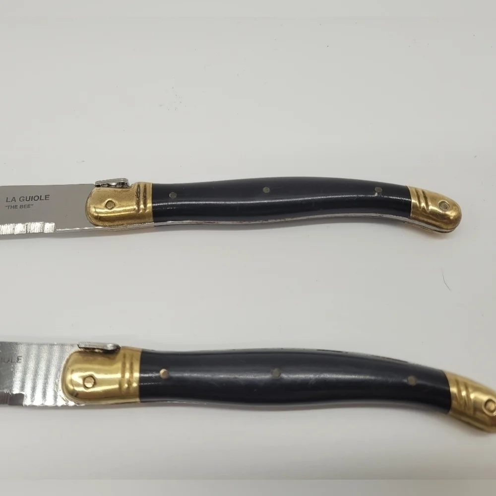 La Guiole Sabatier The Bee Black GOLD Serrated Steak Knives Set Of 5 - Vintage‌